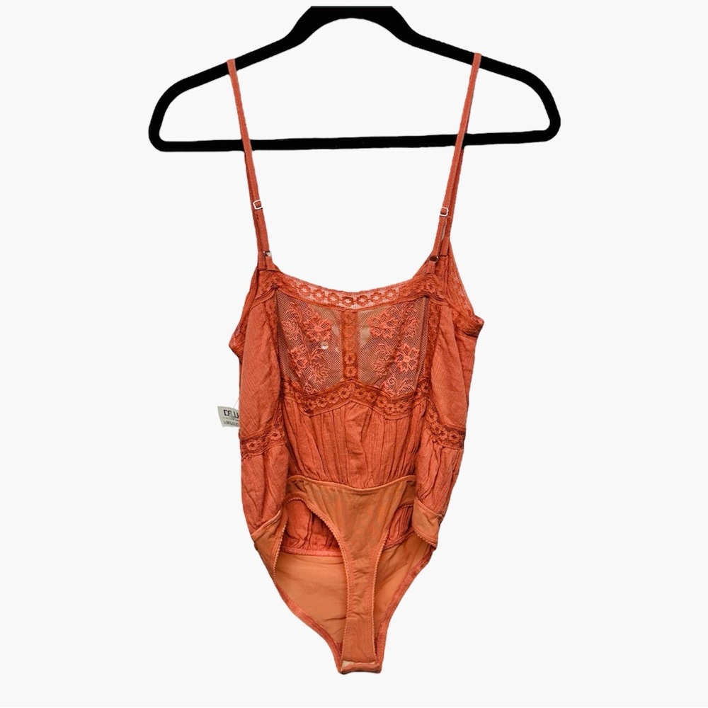 Free People Still The One Lace Trim Cotton Bodysuit in Coral - Picture 5 of 10